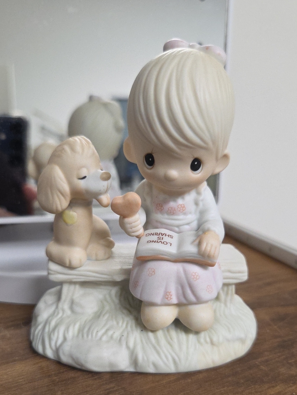 Precious Moments Girl with Dog Figurine - Cream and Soft Pink